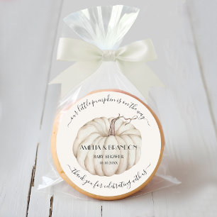Sticker Rond Merci de Baby shower petit Citrouille blanc