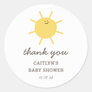 Sticker Rond Merci de Baby shower peu soleil