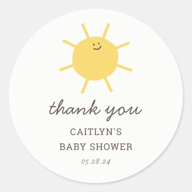 Sticker Rond Merci de Baby shower peu soleil (Devant)