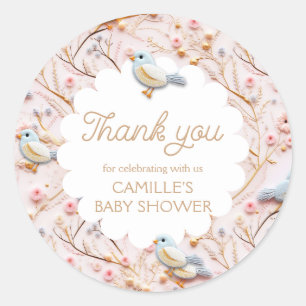 Sticker Rond Merci de Baby shower rose Garden Girl