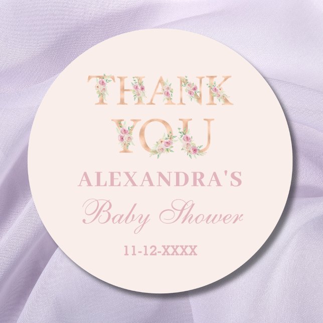 Sticker Rond Merci de Baby shower rose pâle (Créateur téléchargé)