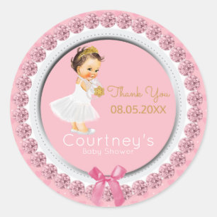 Sticker Rond Merci de Baby shower rose   Princess Shower Favor