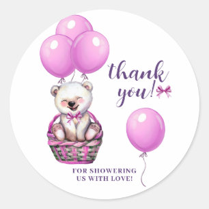 Sticker Rond Merci de Baby shower rose Teddy Bear