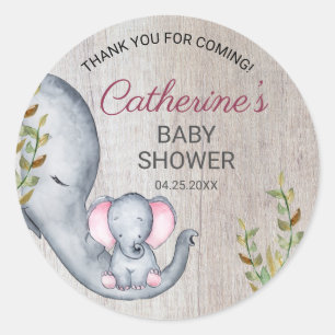 Sticker Rond Merci de Baby shower rustique doux aux éléphants