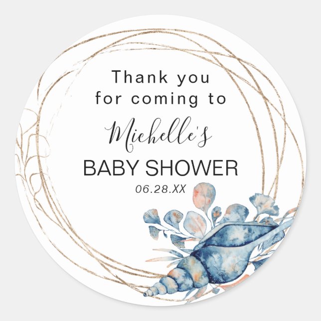 Sticker Rond Merci de Baby shower sous-marin aquarelle (Devant)