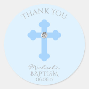 Sticker Rond Merci de baptême croisé de bleus layette/garçon