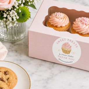 Sticker Rond Merci de boulangerie Cupcake rose