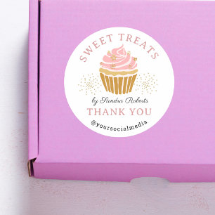 Sticker Rond Merci de boulangerie Cupcake rose