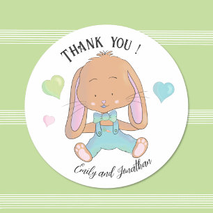 Sticker rond Merci de Bunny Baby shower blanc