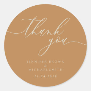 Sticker Rond Merci de calligraphie beige Brown