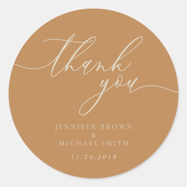 Sticker Rond Merci de calligraphie beige Brown (Devant)