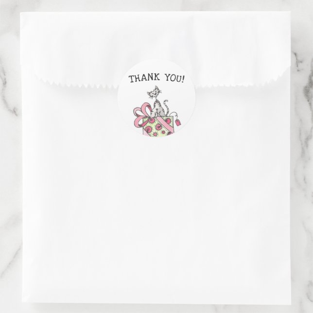 Sticker Rond Merci de chat rose d'anniversaire (Sac)