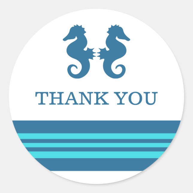 Sticker Rond Merci de cheval de mer bleu turquoise (Devant)