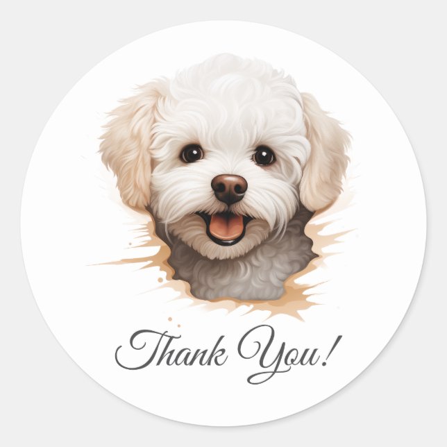Sticker Rond Merci de chien Bichon Frise (Devant)