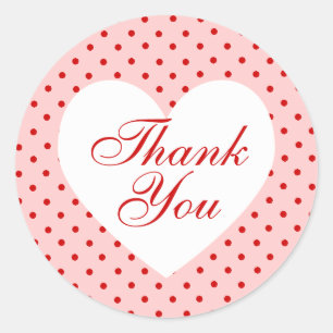 Sticker Rond Merci de coeur à pois rouge et rose