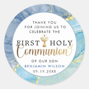 Sticker Rond Merci de communion sacrée Blue & Gold