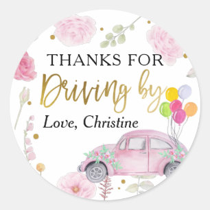 Sticker Rond Merci de conduire par le Baby shower Floral rose