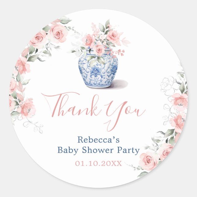 Sticker Rond Merci de  de Baby shower de bocal rose (Devant)