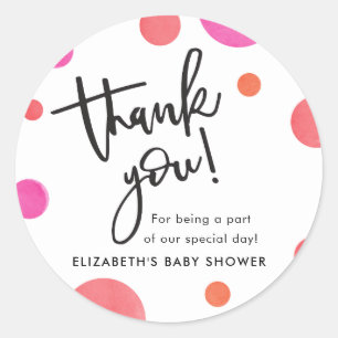 Sticker Rond Merci de  de Baby shower Polka moderne brillant