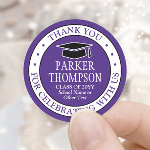 Sticker Rond Merci de diplôme élégant moderne violet & blanc
