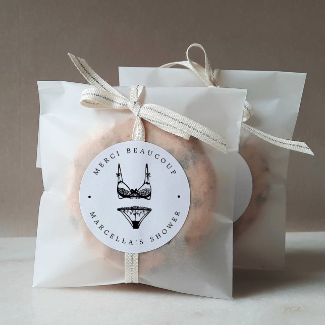 Sticker Rond Merci de douche Lingerie Noire moderne (Créateur téléchargé)