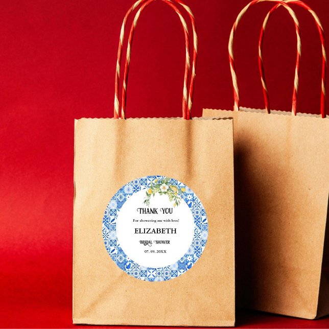 Sticker Rond Merci de douche nuptiale en carreaux bleus Lemon (Créateur téléchargé)