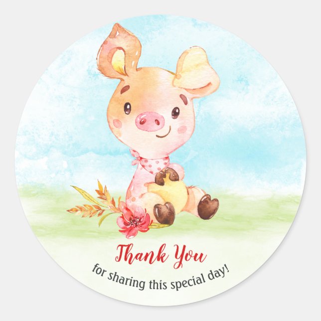 Sticker Rond Merci de ferme de Baby shower d'aquarelle (Devant)