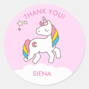 Sticker Rond Merci de fête d'anniversaire de la Unicorne