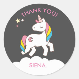Sticker Rond Merci de fête d'anniversaire de la Unicorne