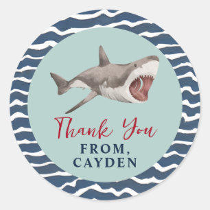 Sticker Rond Merci de fête d'anniversaire de requins