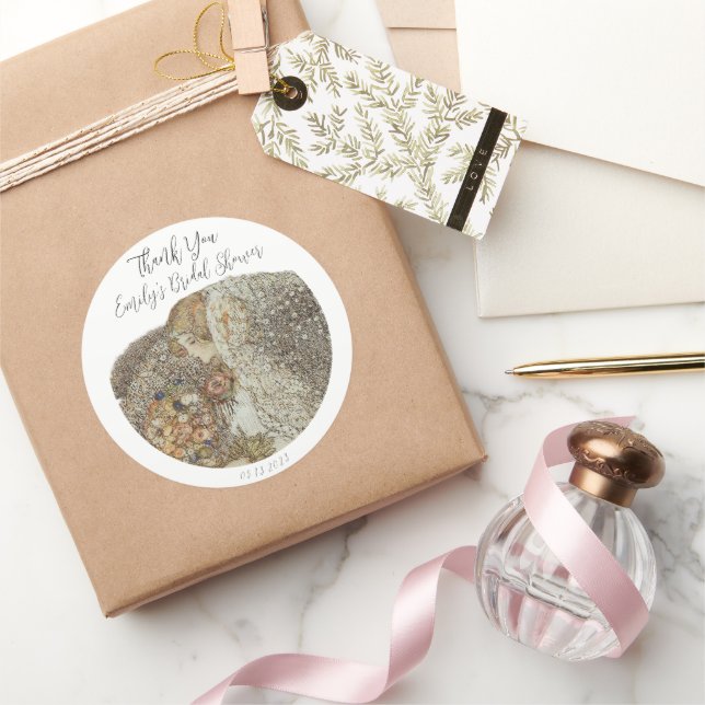 Sticker Rond Merci de Fête des mariées Art Nouveau vintage (Cadeaux)