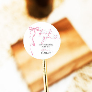 Sticker Rond Merci de Fête des mariées Bow rose, Favoriser les