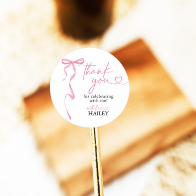 Sticker Rond Merci de Fête des mariées Bow rose, Favoriser les  (Créateur téléchargé)