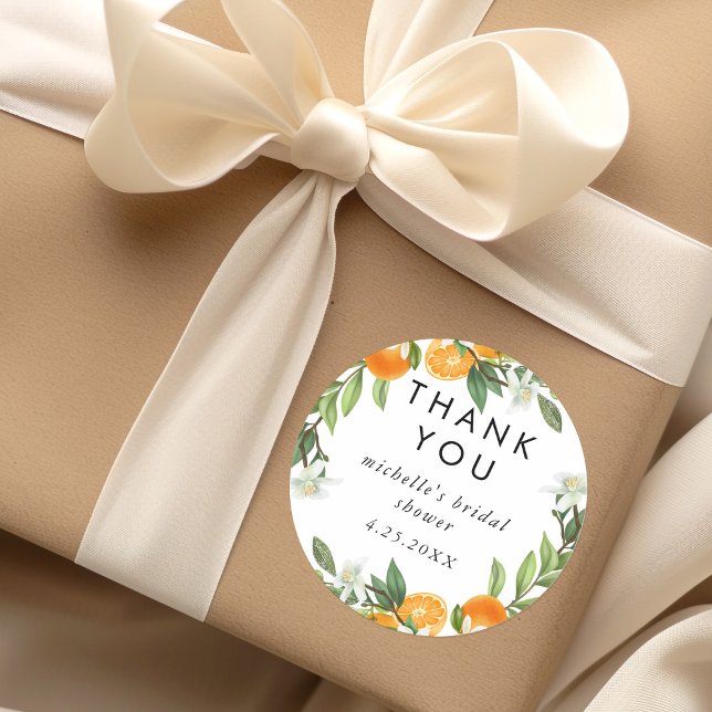 Sticker Rond Merci de Fête des mariées d'aquarelle Mandarin Ora (Créateur téléchargé)