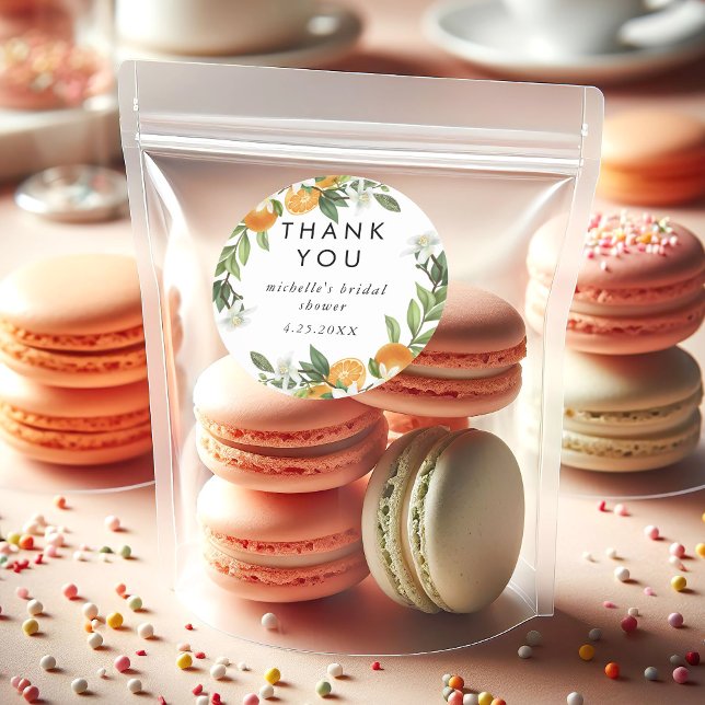 Sticker Rond Merci de Fête des mariées d'aquarelle Mandarin Ora (Mandarin Orange Watercolor Bridal Shower Thank You Classic Round Sticker)