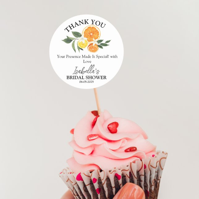 Sticker Rond Merci de Fête des mariées de la taille principale  (she found her main lemon  your bridal shower favors with this Citrus “Thank You” )