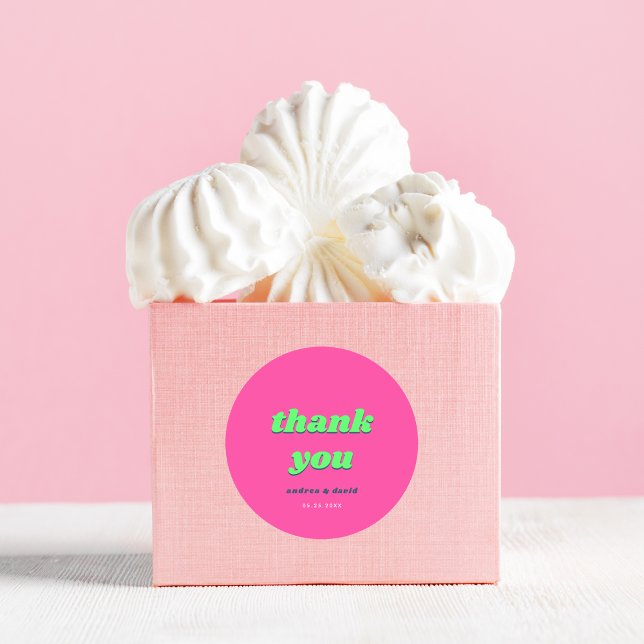 Sticker Rond Merci de Fête des mariées de Mariage rose et vert  (Créateur téléchargé)