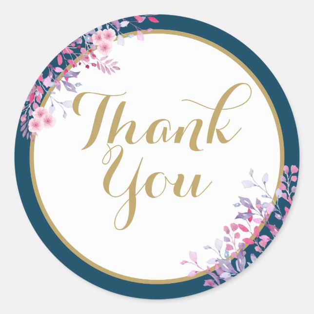 Sticker Rond Merci de Fête des mariées de prairie rose (Devant)