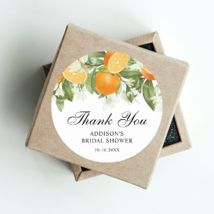 Sticker Rond Merci de Fête des mariées en fleurs orange d'aquar