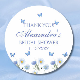 Sticker Rond Merci de Fête des mariées Fleur sauvage papillon b