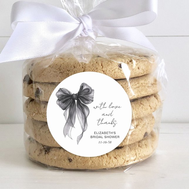 Sticker Rond Merci de Fête des mariées noir Coquette Bow (Créateur téléchargé)