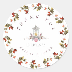 Sticker Rond Merci de Fête des mariées Rustique Floral Rose