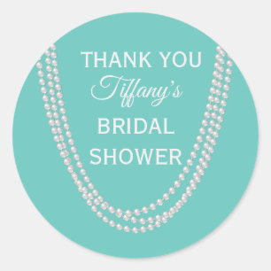 Sticker Rond Merci de Fête des mariées Turquoise et Perles blan