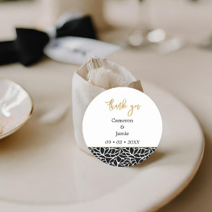 Sticker Rond Merci de feuillage noir et blanc élégant