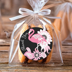 Sticker Rond Merci de Flamant rose rose noir moderne