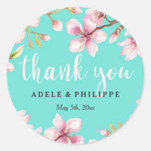 Sticker Rond Merci de fleurs de cerisier d'aquarelle