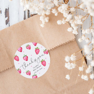 Sticker Rond Merci de fraise Baby shower doux Berry