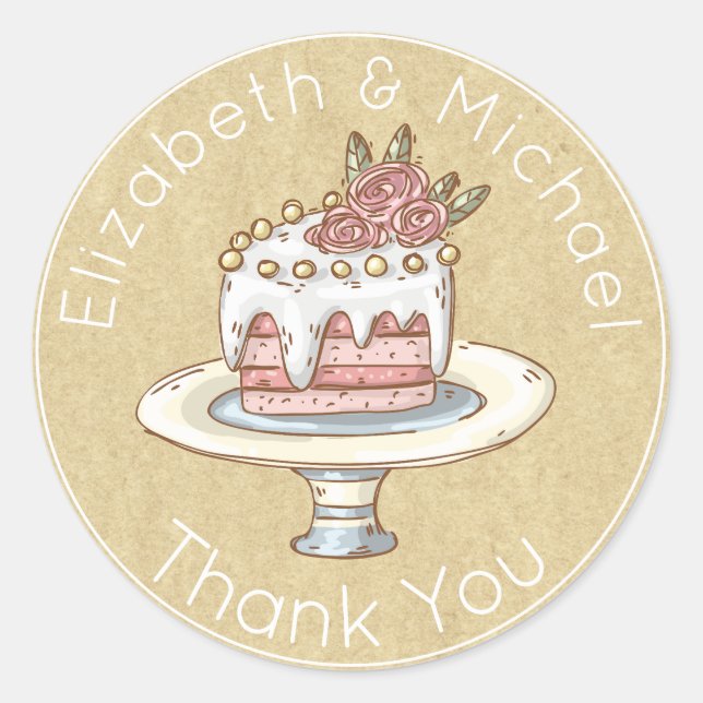 Sticker Rond Merci de gâteau Mariage Whimsical Favoriser Kraft  (Devant)