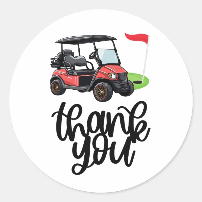 Sticker Rond Merci de golf avec chariot et drapeau sur vert Gol (Devant)