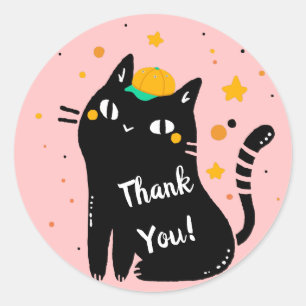 Sticker Rond Merci de Kitty noir mignon